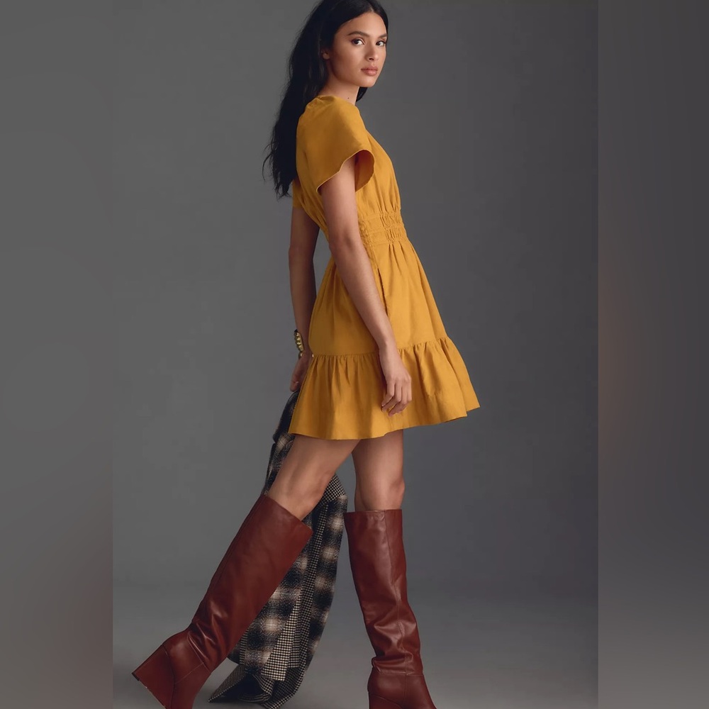Anthropologie Mini Dress Corduroy Edition Maize Yellow Sz M